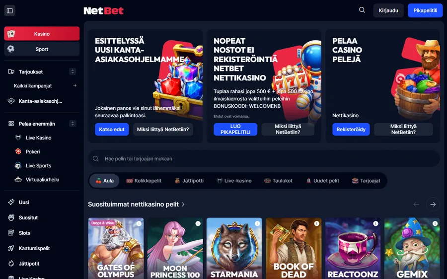 NetBet Casino – kuvakaappaus kasinon aulasta